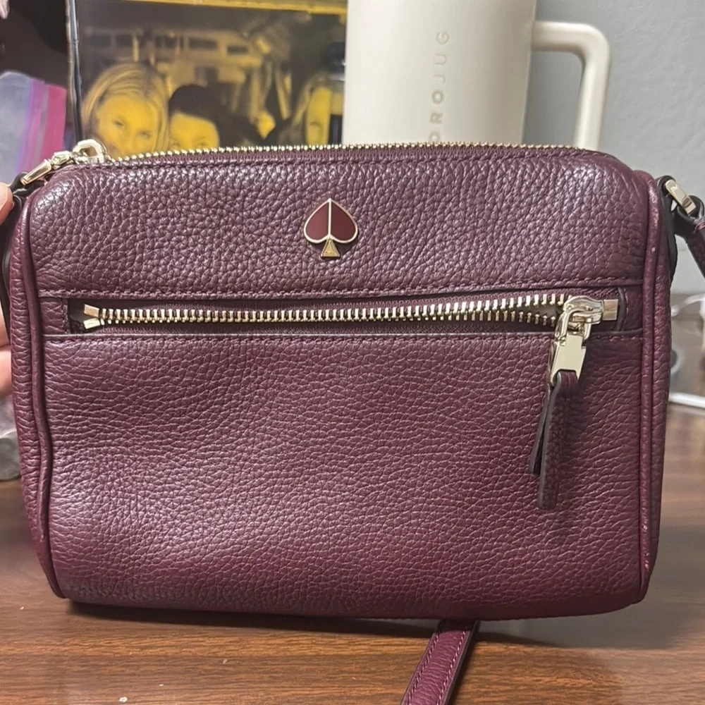 Kate Spade Polly Leather Crossbody Bag Cherrywood - Picture 2 of 5